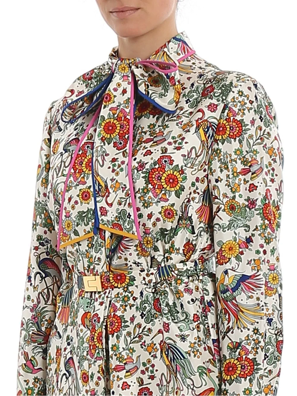 NWOT Tory Burch Silk Promised Land Floral Birds Contrast Dress Size 6